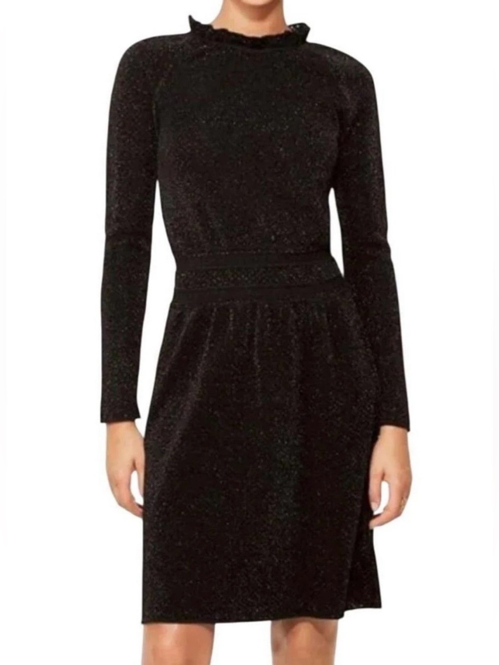 Tory Burch Isabelle Metallic Wool Blend Dress Large Black Sweater Long Sleeve